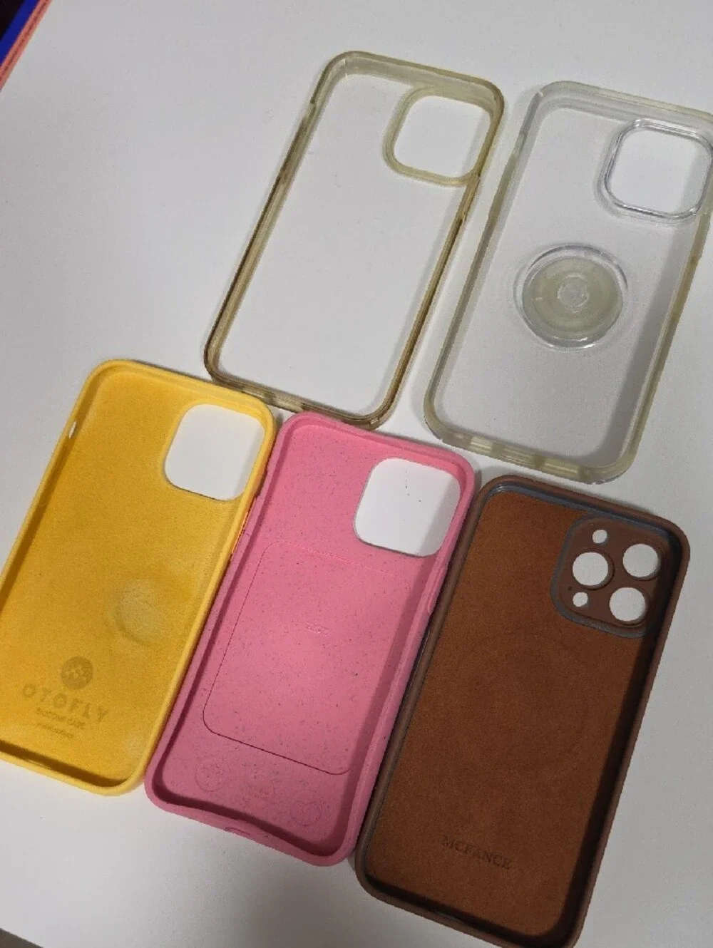 Clear and Colored Phone Case Bundle - Yellow, Pink Strawberry, Brown, Clear